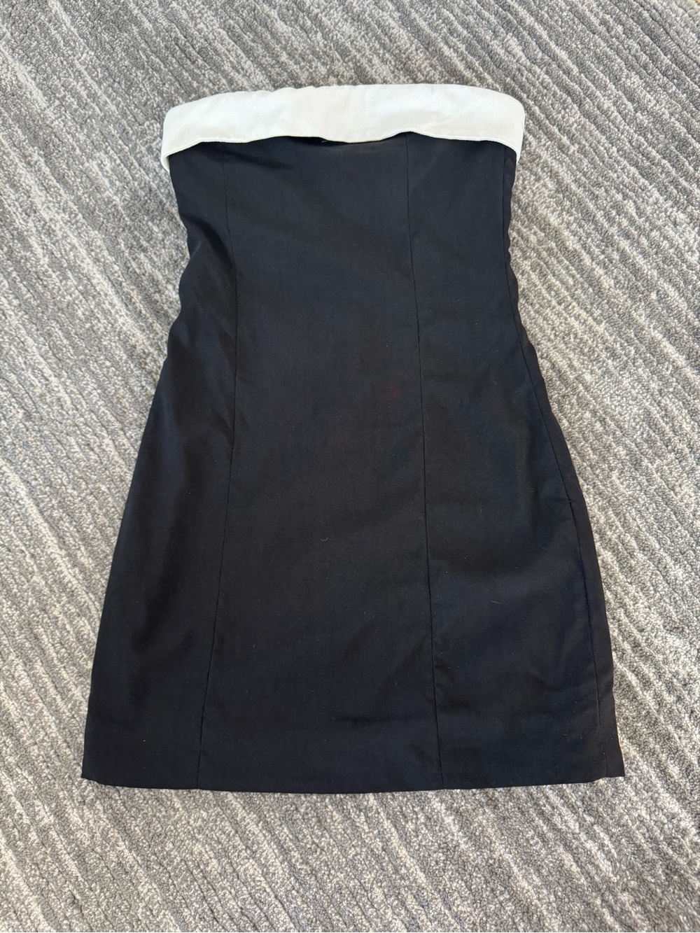 Katie J NYC Black Mini Dress with White Fold-Over Neckline